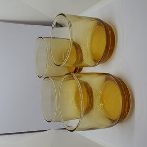 Vintage Amber Glass Tumblers Set of 4, 1970s Mid Century Modern Drinking Glasses